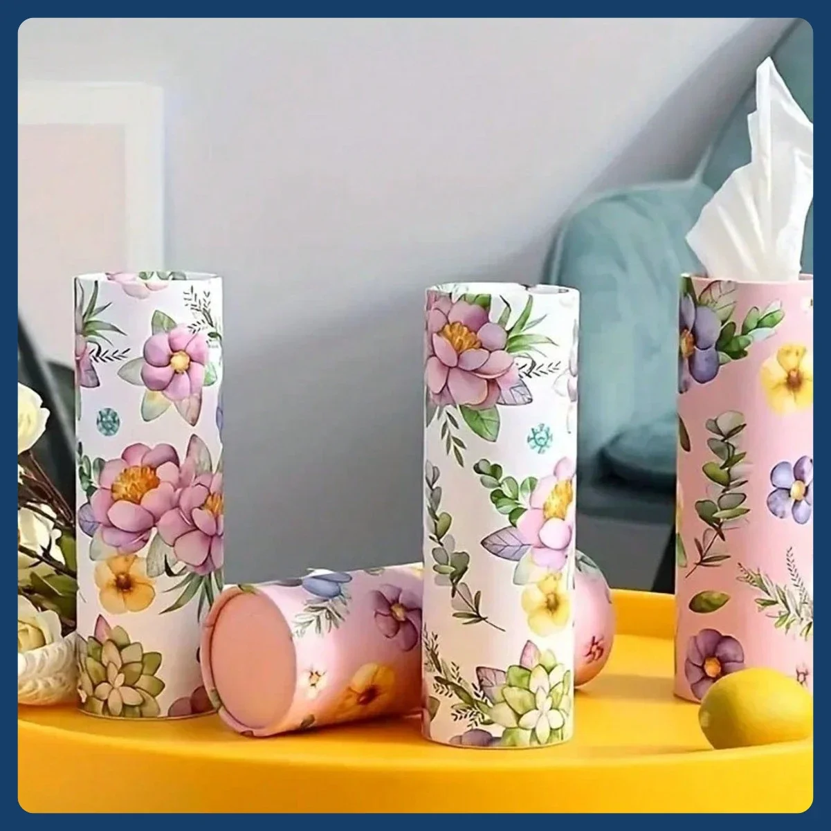 4 rollos de servilletas de tejido cilíndricas con estampado de flores, tubo de pañuelos de papel, tubo de tejido de viaje adecuado para coches y hogares - imagen 2