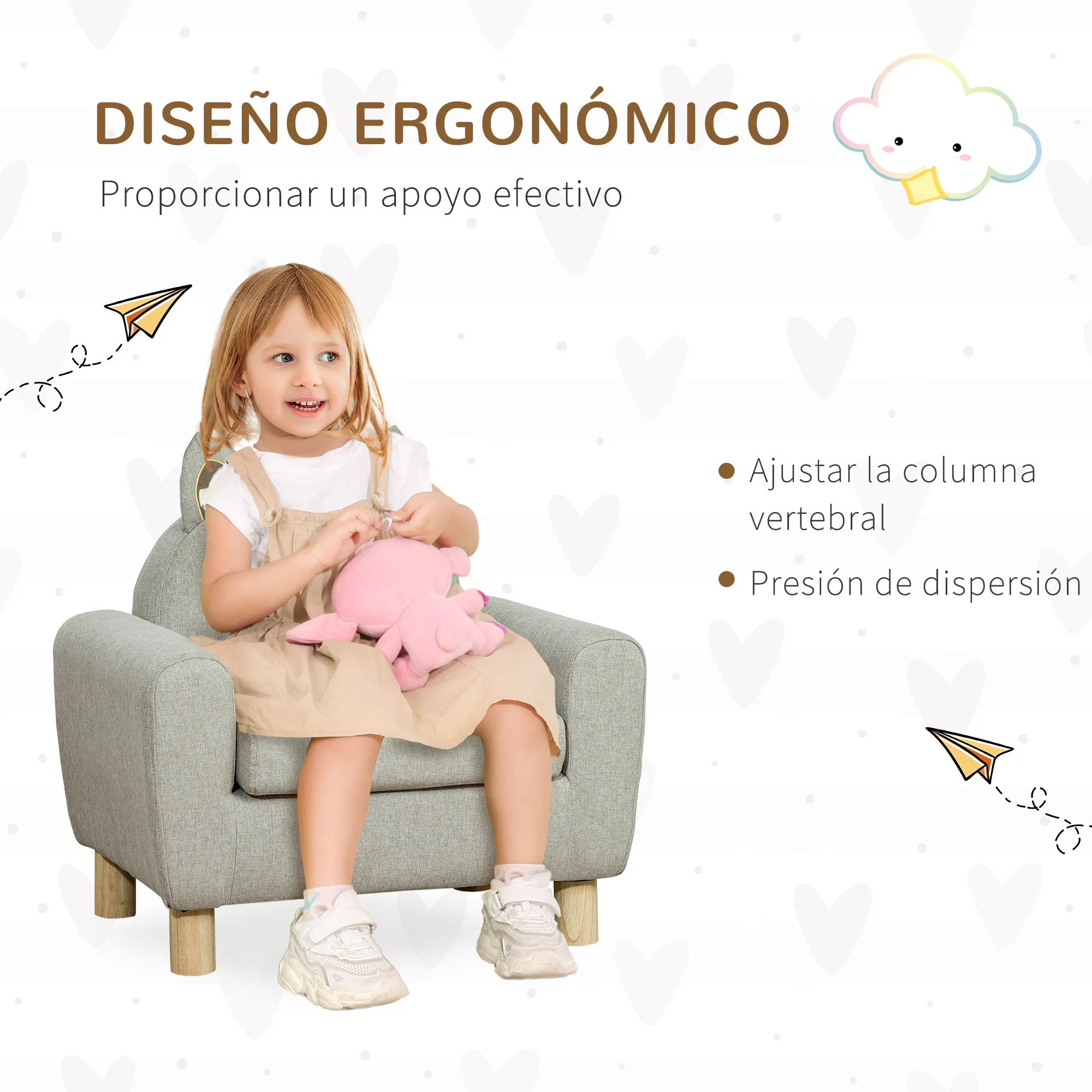 HOMCOM Sillón Infantil Mini Sofá para Niños de +3 Años con Asiento Acolchado Reposabrazos Bolsillo Estructura de Madera Carga 45 kg 60x42x50 cm - imagen 5