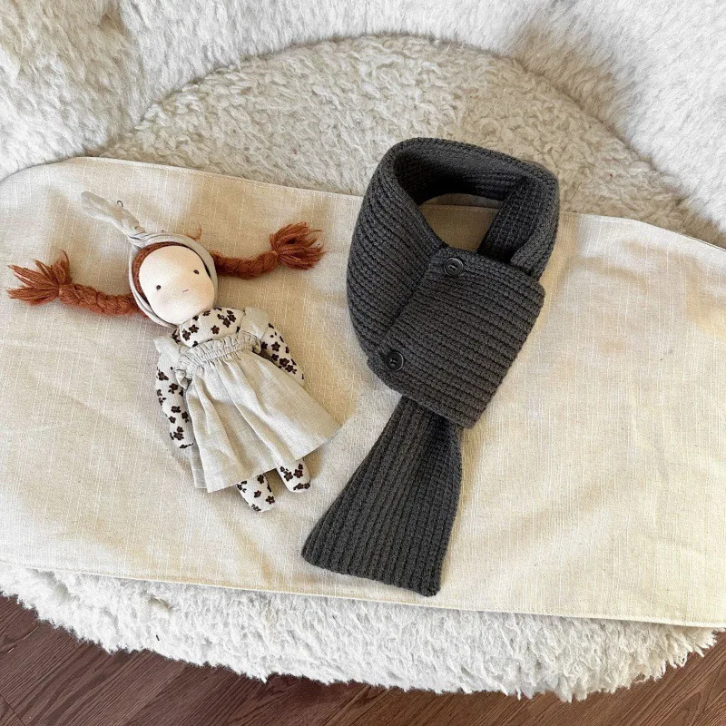 Nueva bufanda para niños de estilo coreano Otoño Invierno, bufanda bonita con cuello cruzado y botones para niños y niñas, accesorios versátiles de moda cálidos - imagen 2