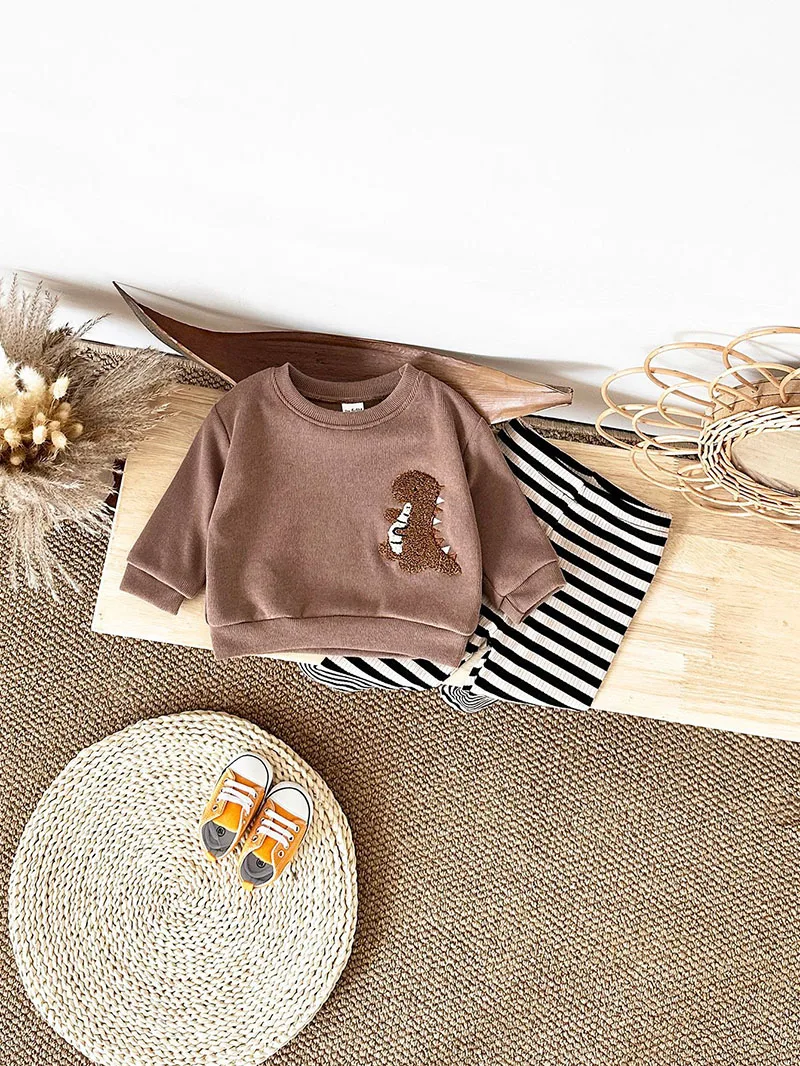 MILANCEL Conjunto otoño bebé dinosaurio – Sudadera capucha y pantalón - imagen 5