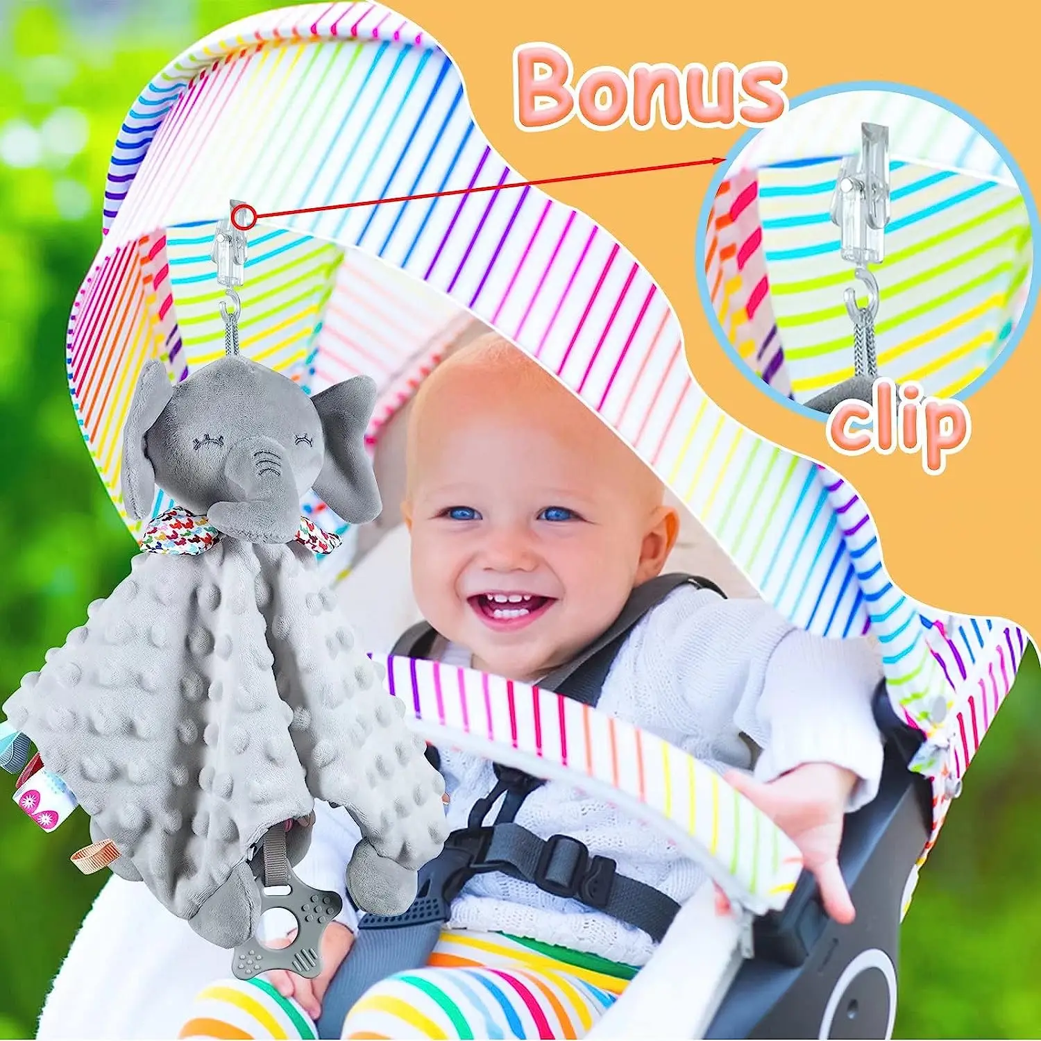 Manta de seguridad para bebé con etiquetas, juguetes de peluche suaves con relleno de animales, juguete sensorial calmante y encantador, bonito tela de punto Minky, acogedor - imagen 2