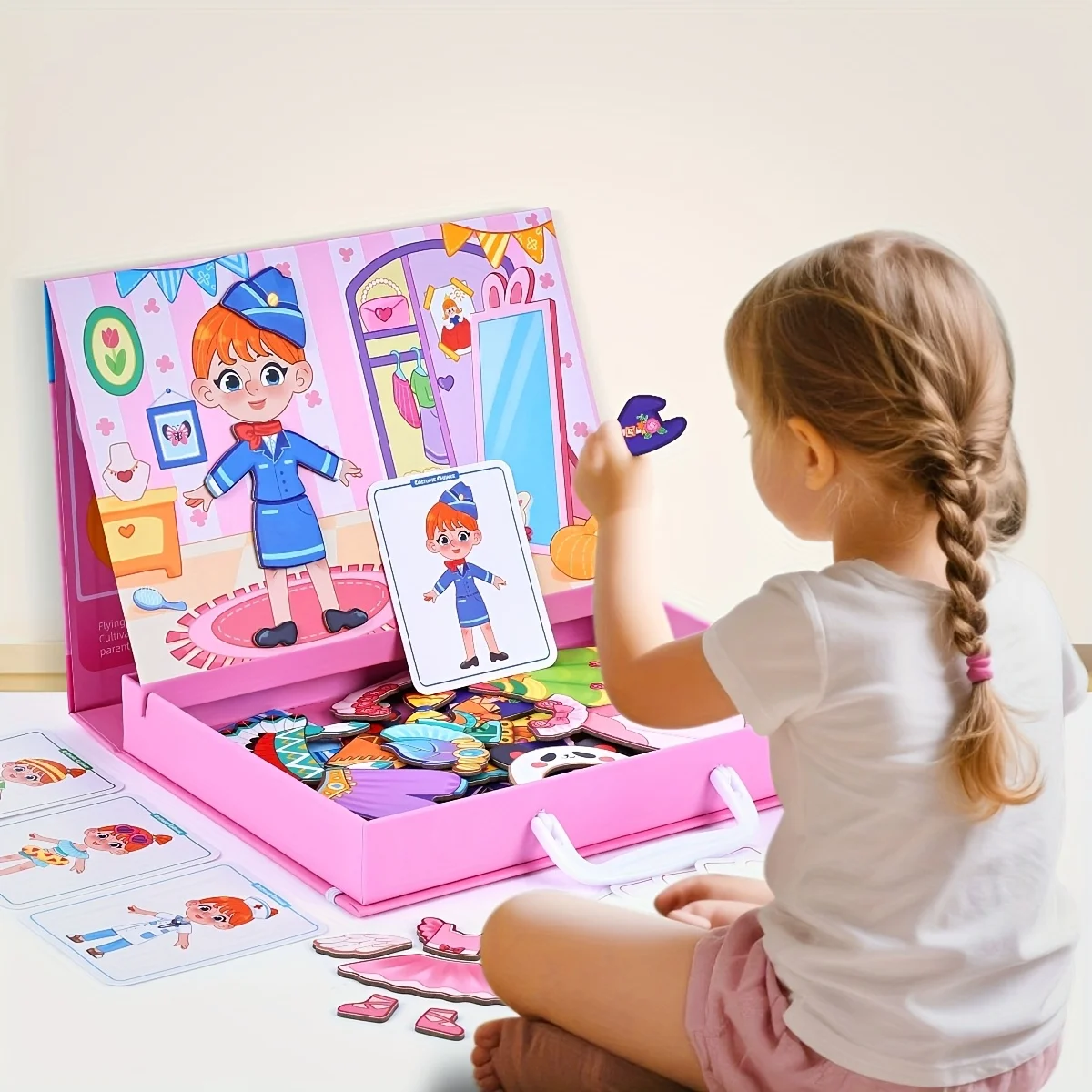 Ensemble de jeu de déguisement magnétique pour enfants, garçons et filles, tenues de visage, jeu d'échecs volant, décor de réfrigérateur, boîte de voyage Portable, cadeau - imagen 5