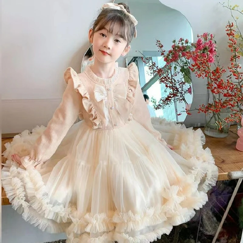 Vestido de princesa de tul hinchado para niña de otoño e invierno, vestido grueso de moda, vestido de fiesta y cumpleaños para niños, cálido - imagen 3