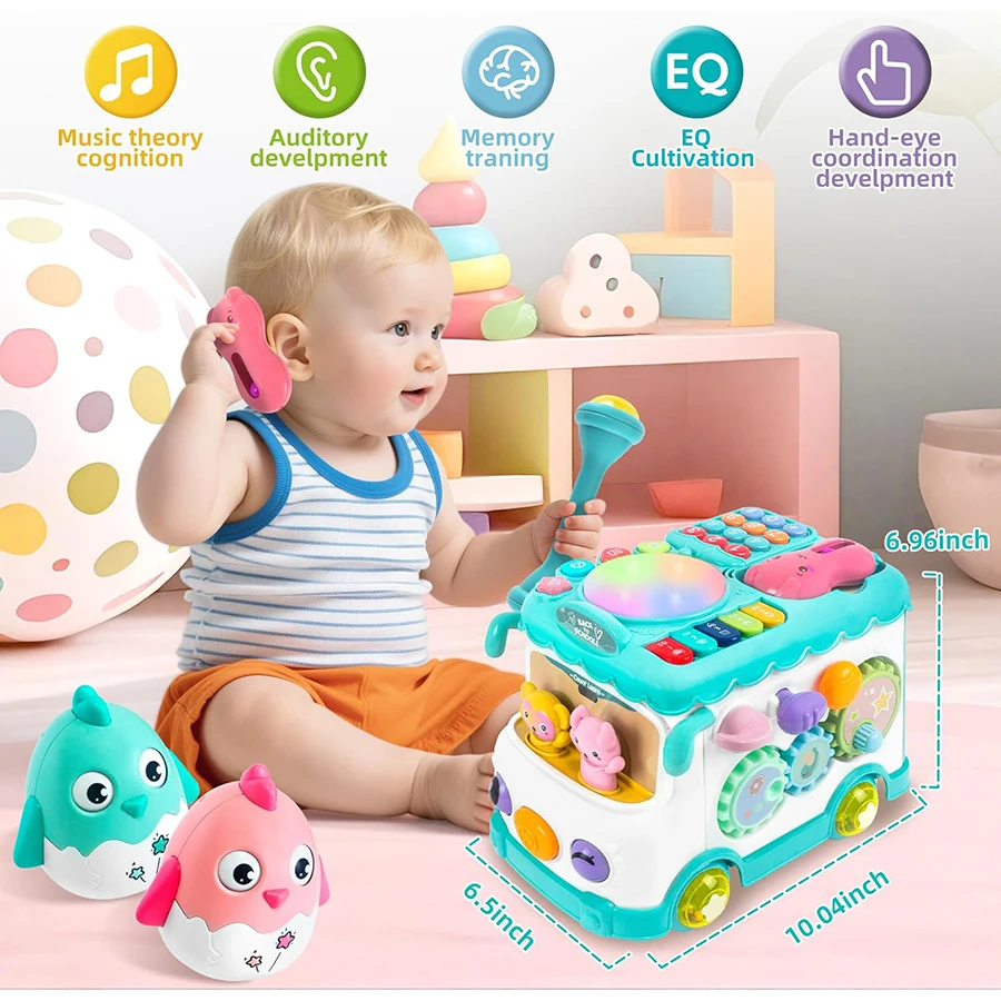 Juguetes Educativos Montessori para bebés, juguetes de autobús Musical, aprendizaje Musical educativo para niños pequeños, juguetes de autobús de actividades - imagen 4