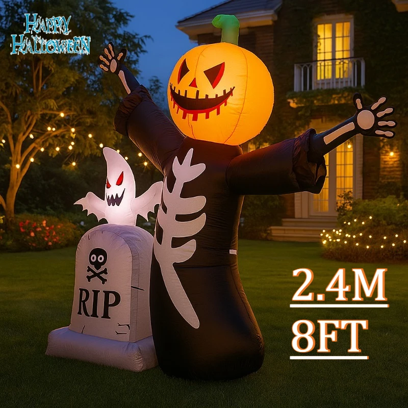8 pies decoraciones DIY para fiestas y vacaciones juguete inflable calabaza de Halloween esqueleto fantasma luces LED integradas decoración al aire libre modelo Decoración