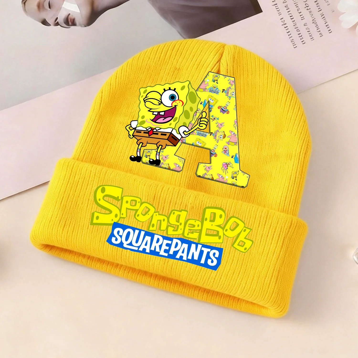 Gorro Bob Esponja de punto infantil – Letras y diseño divertido - imagen 3