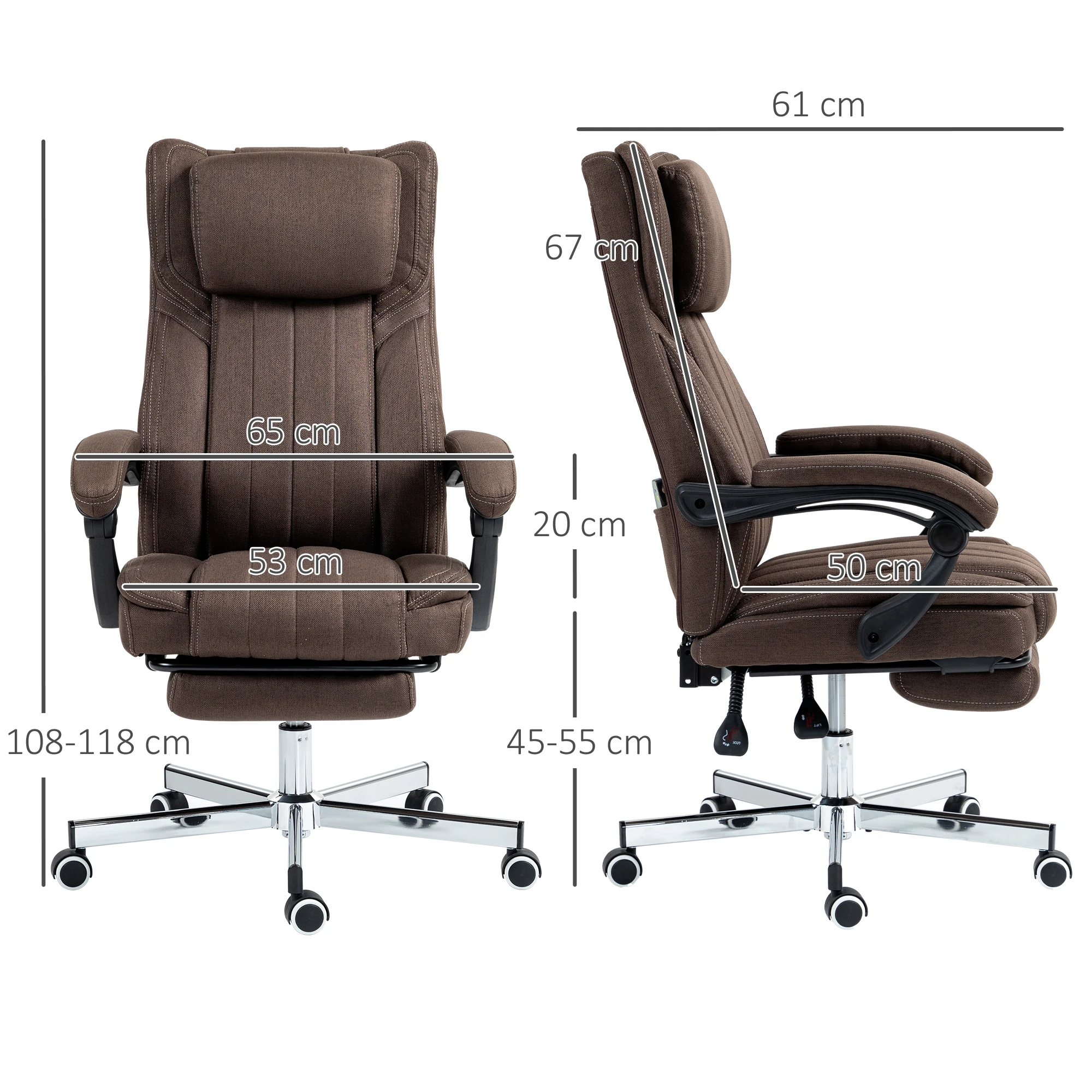 Vinsetto Silla de Oficina Giratoria con 6 Puntos de Masaje Vibratorio Silla de Escritorio Reclinable con Altura Ajustable Control Remoto Respaldo Alto y Reposacabezas 65x61x108-118 cm - imagen 3