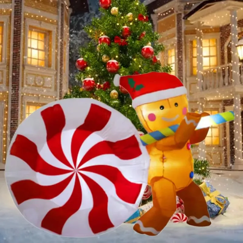 Decoración navideña, juguetes inflables, 1,5 M, caramelo, hombre de jengibre, luces LED integradas, regalo de Navidad, fiesta al aire libre, decoración de jardín - imagen 2