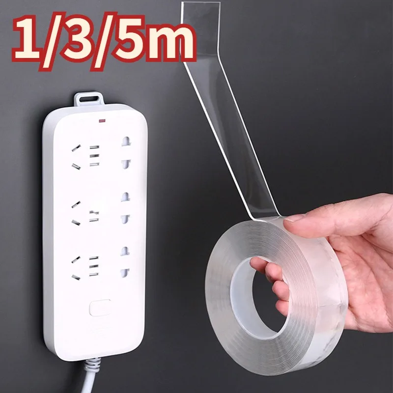 1 cinta nano de doble cara: adhesivo transparente reutilizable lavable, cinta de montaje extraíble multiusos para el hogar/oficina/coche - imagen 2
