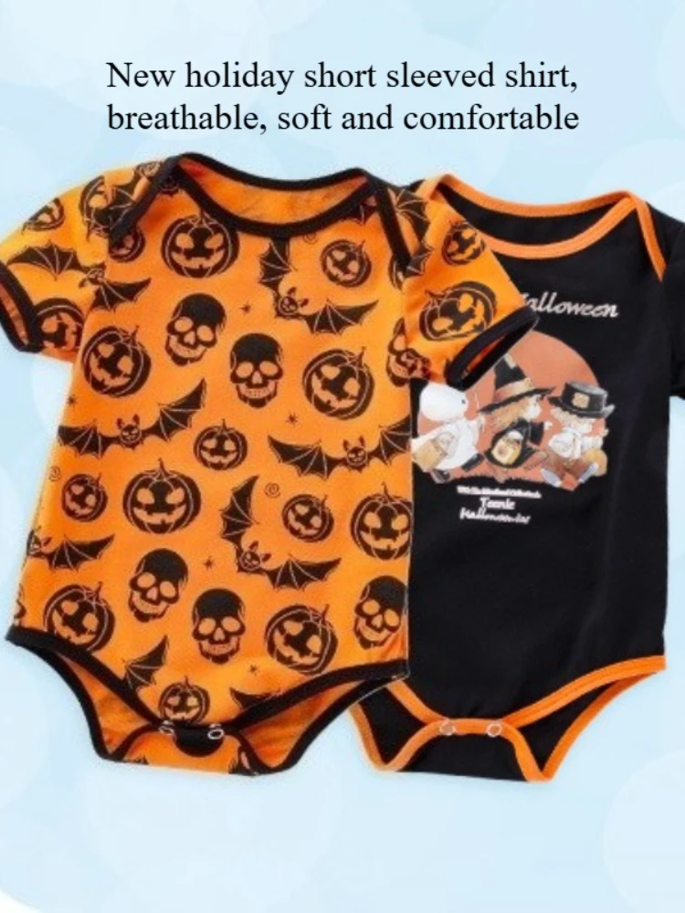 Barboteuse d'halloween unisexe pour bébé, avec bandeau, body imprimé mignon à manches courtes, combinaison de fête confortable pour garçons et filles - imagen 3