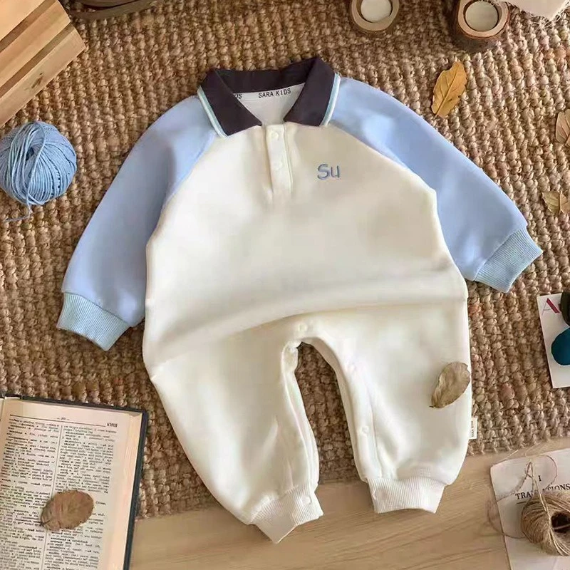 Pelele tipo Polo con solapa para bebé, Unisex, para otoño, Bordado de letras infantiles, ropa bonita para orugas, mono de Halloween de manga larga para niñas y niños - imagen 2