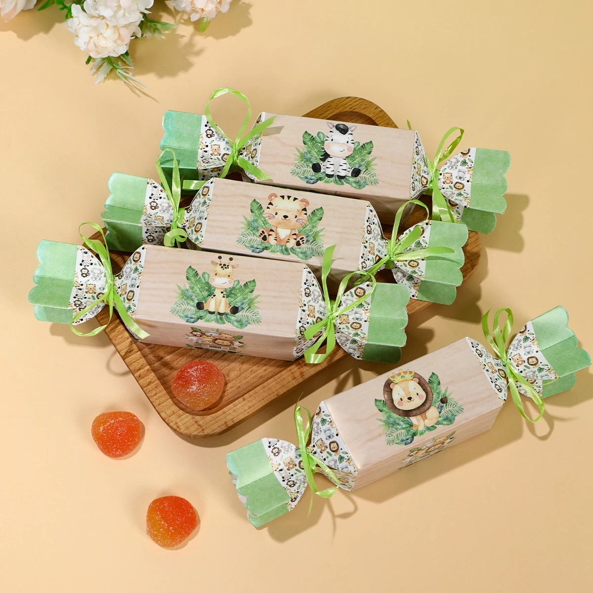 Cajas de dulces de animales de la selva para niños, decoraciones para fiesta de cumpleaños, Safari, 1er salvaje, tema del bosque de la selva, suministros para Baby Shower, 6 uds. - imagen 3