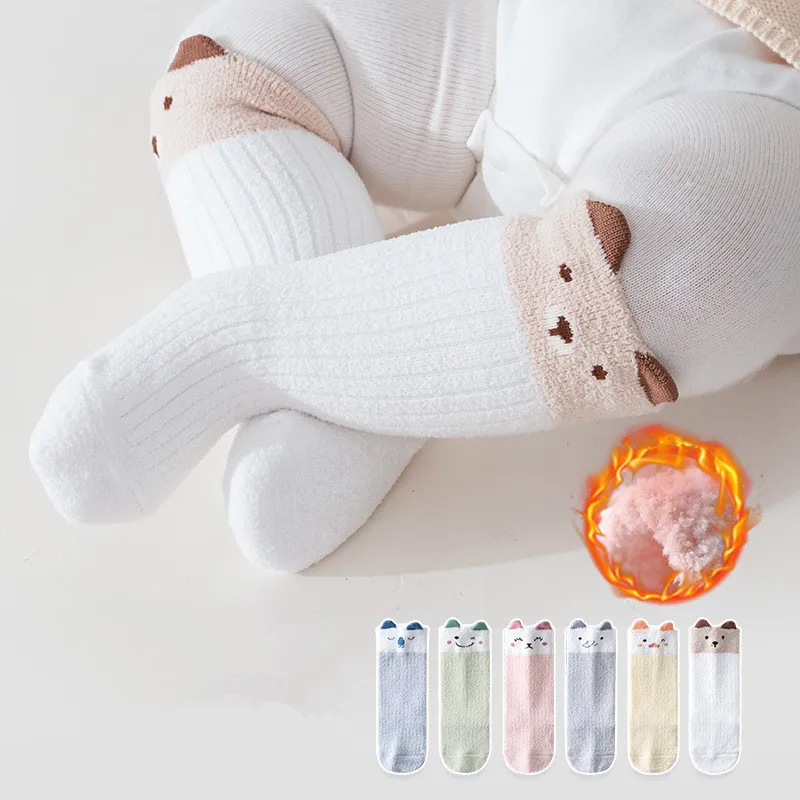 Calcetines peludos cálidos para niños y bebés, calcetín de pantorrilla de Color Animal bonito para niños, medias cálidas de lana gruesa para otoño - imagen 2