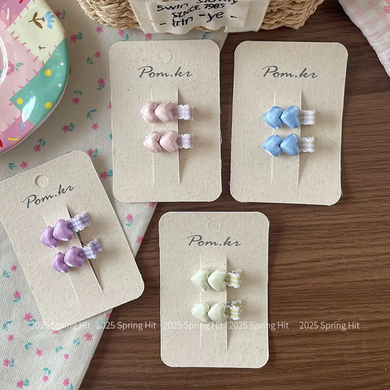 Nuevo estilo coreano a cuadros corazón envoltura completa pinzas para el cabello para niña dulce estilo corazón flequillo lateral frente Clip plano accesorios para el cabello - imagen 4