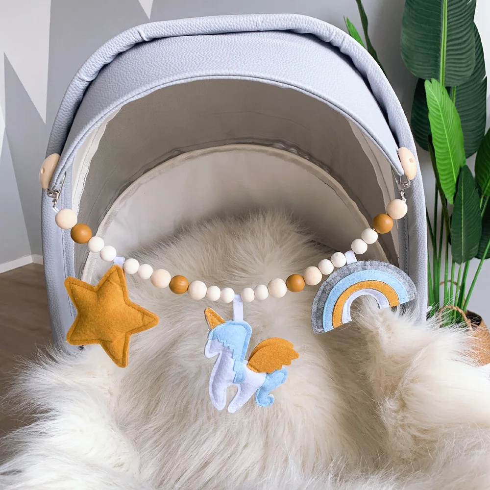 Juguete para bebé, Clip para cochecito de madera, cochecito móvil para bebé, cuentas de felpa, cadena de chupete, sonajero masticable, collar mordedor de madera para bebé, cuentas de dentición - imagen 2