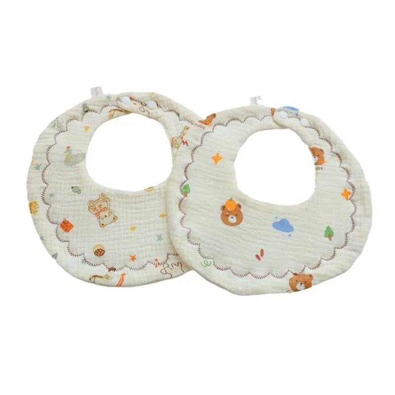 Baberos bandana redondos de bebé gasa arrugada y algodón floral - imagen 4