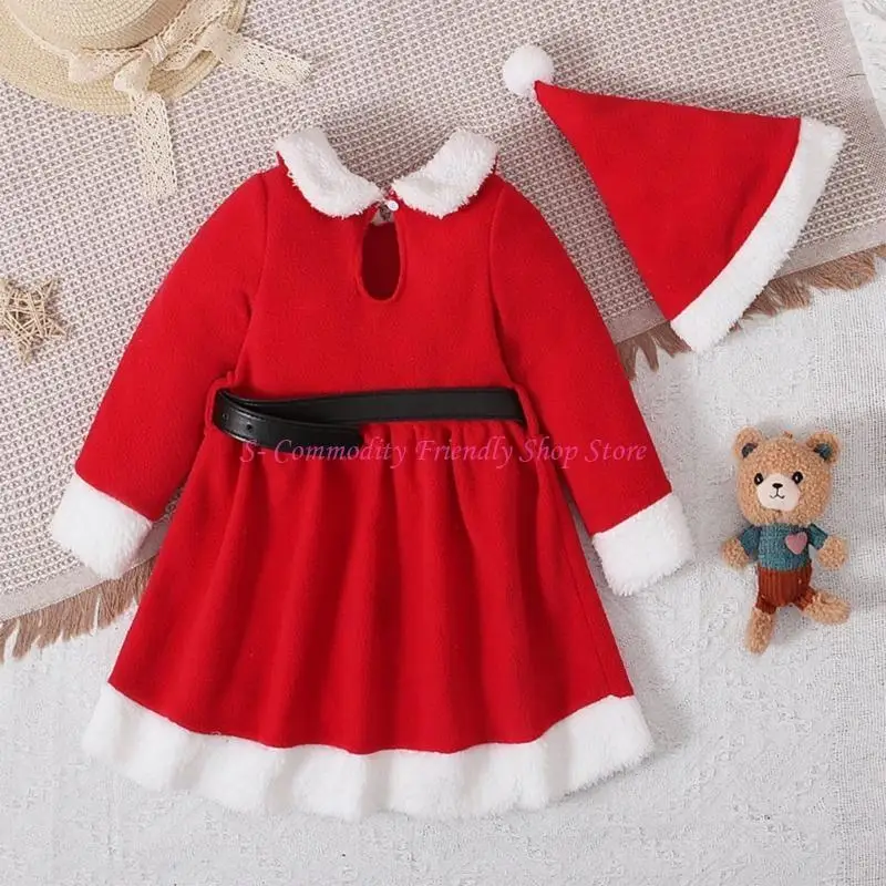 85AE Disfraz Papá Noel Navidad para bebé con sombrero, traje Festival, vestido temporada para invierno y otoño, ropa - imagen 4