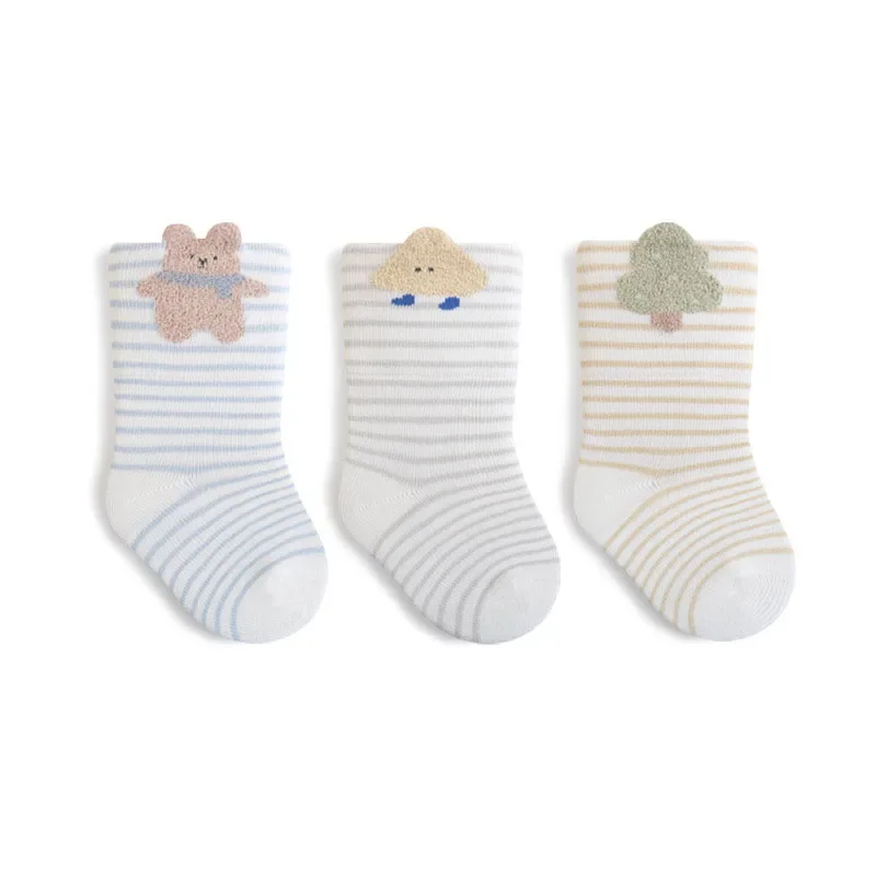 3 pares de calcetines de bebé nuevos de primavera 10A calcetines de algodón antibacterianos sin costuras para recién nacidos calcetines de alta elasticidad con dibujos animados para niños pequeños - imagen 3