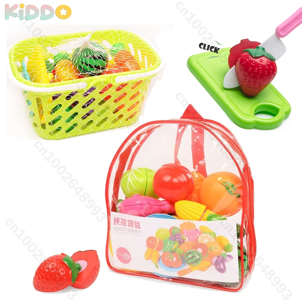 Juego de juguetes para cortar frutas y verduras, juguete de comida para bebés, juguete de cocina simulado, juego de simulación con cesta de almacenamiento para compras, juguetes, regalos