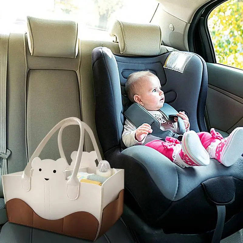 Organizador de pañales de fieltro de gran capacidad, bolsa de almacenamiento de viaje para bebé, organizador de guardería, cesta organizadora de pañales de viaje - imagen 3