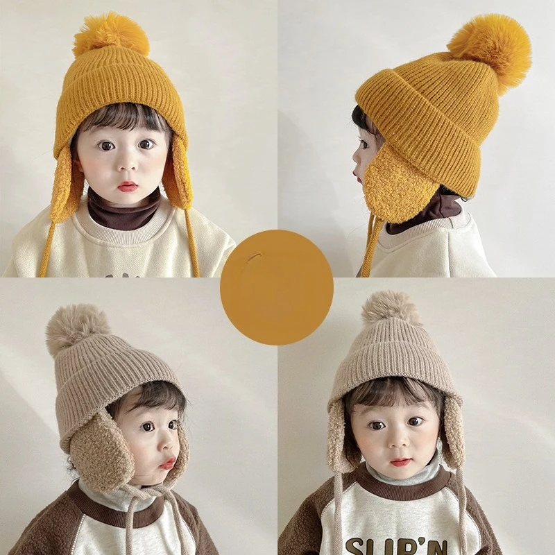 Gorro de invierno para niños con orejeras, gorro de punto con forro polar cálido para bebés y niños pequeños, gorro acrílico a prueba de viento para niños y niñas, 2025