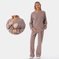Conjunto maternidad talla grande suéter lactancia gofre pantalones
