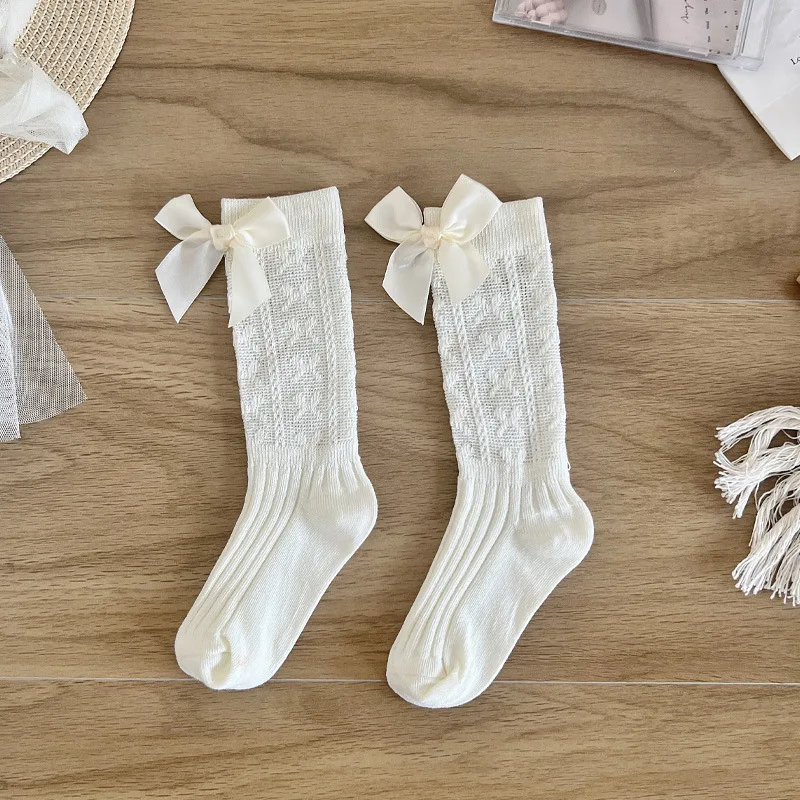 Calcetines de danza para niña con lazo blanco de malla veraniega