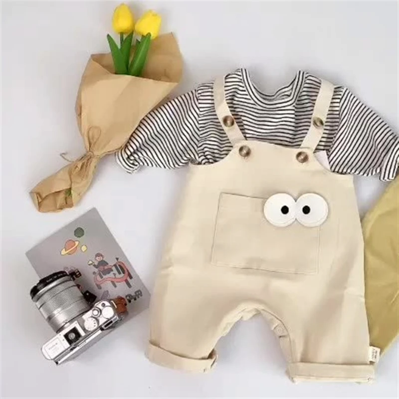 Conjunto de mameluco unisex para bebé, primavera y otoño, con sombrero, bonito top a rayas y monos con ojos de dibujos animados, traje elegante para Halloween al aire libre - imagen 2