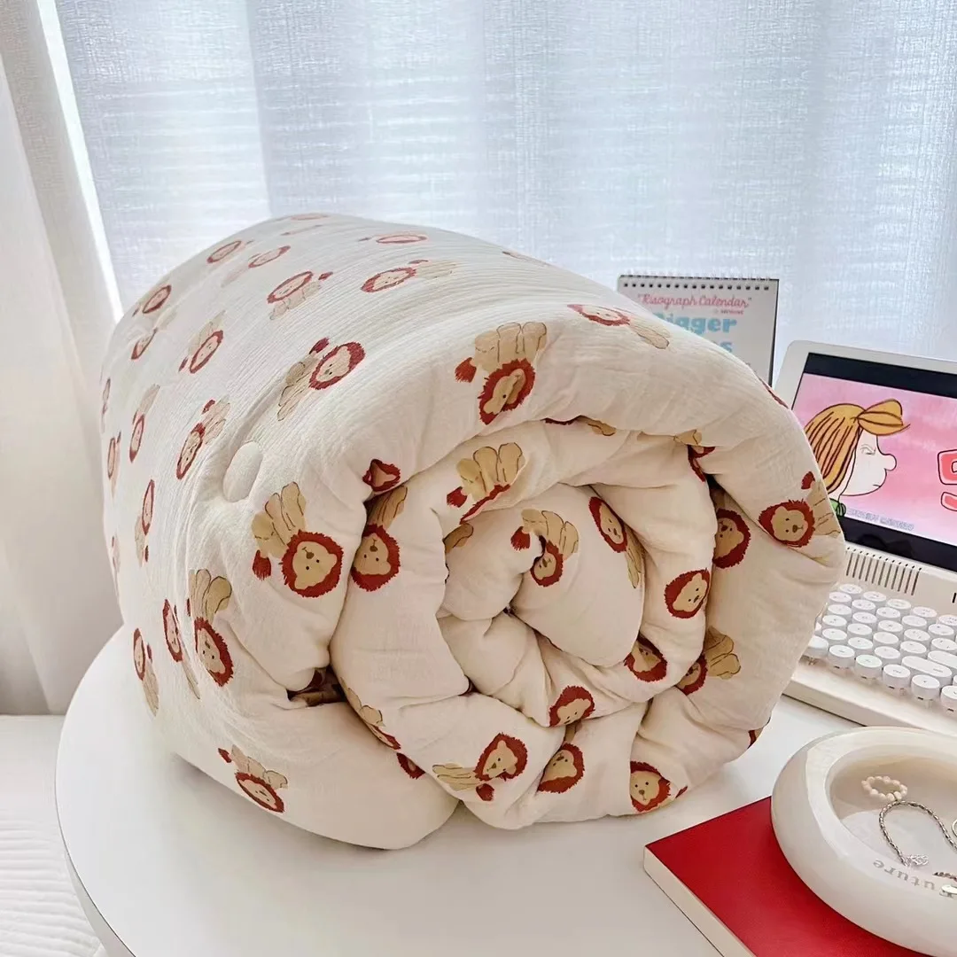 Edredón térmico de muselina de algodón para bebé, edredón suave con estampado de animales de oso león, manta de cuna para recién nacido, invierno - imagen 3