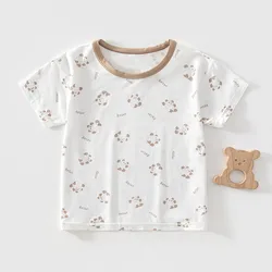 Camiseta de verano transpirable ligera para niña de algodón floral