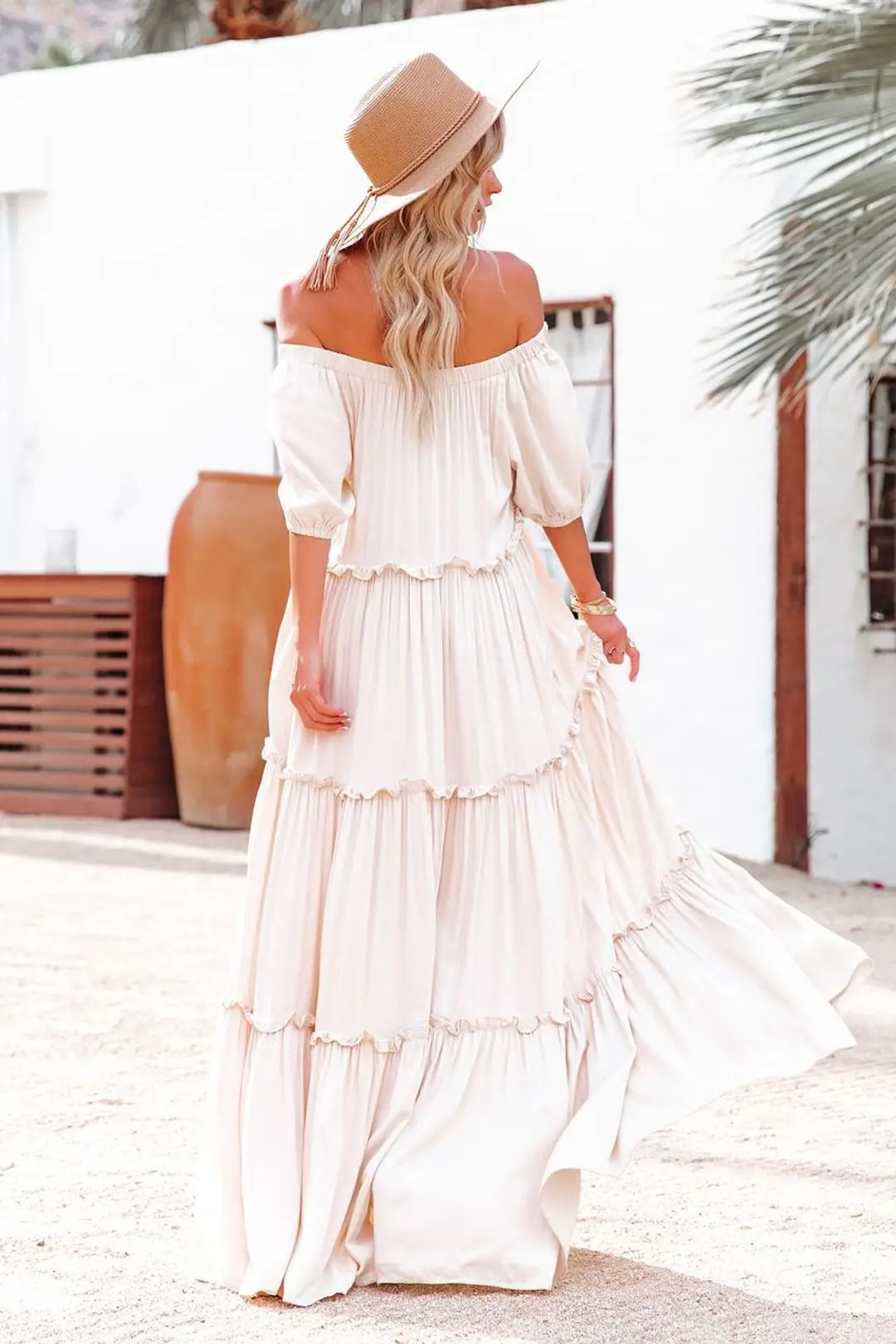Vestido de maternidad boho fuera del hombro maxi sin tirantes
