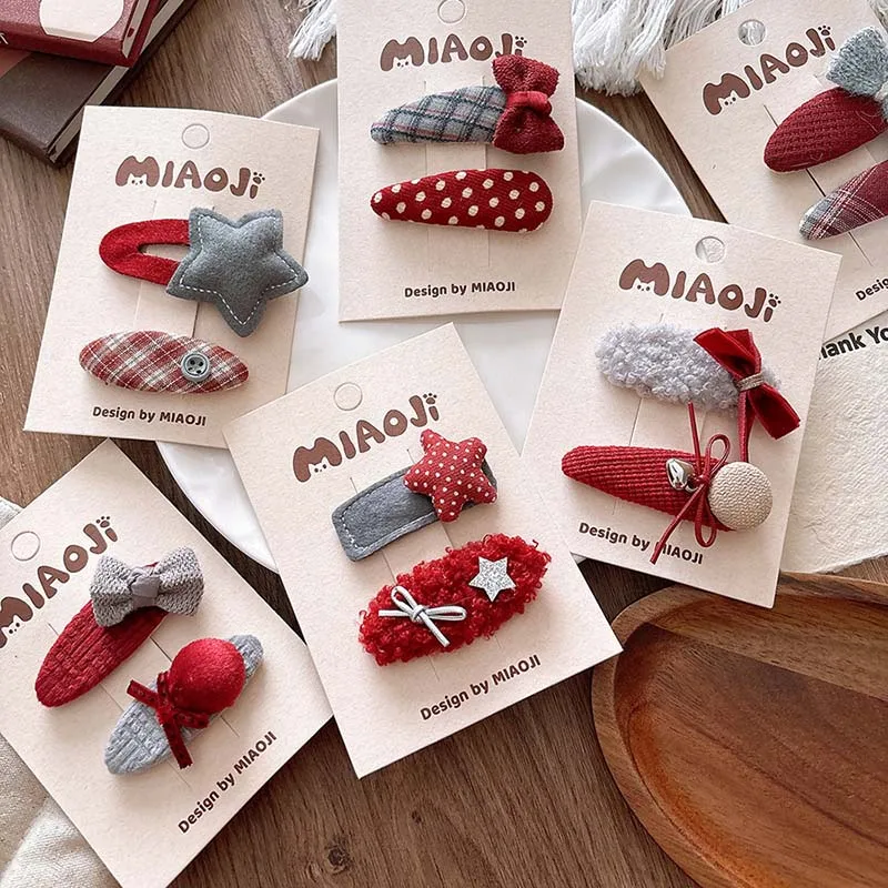 Pinza para el pelo coreana para niña, horquilla con agradable arco rojo de Año Nuevo para niño, flequillo roto para otoño e invierno, accesorios navideños para el cabello - imagen 3