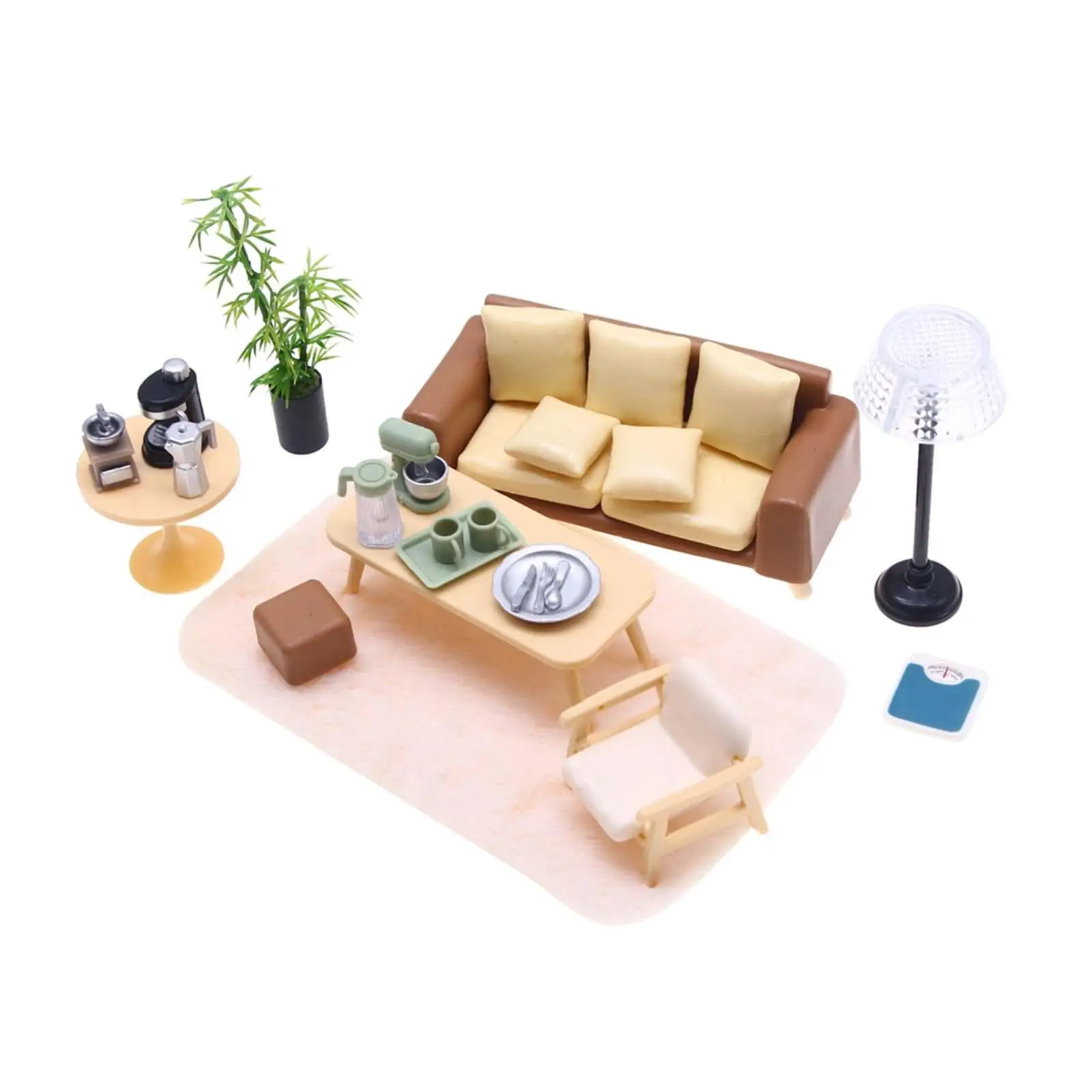 Dollhouse Furniture Set Dolls House Playset Pretend Play Toys Living Room Setting 15Pcs Dollhouse Accessories Couch Green Plant