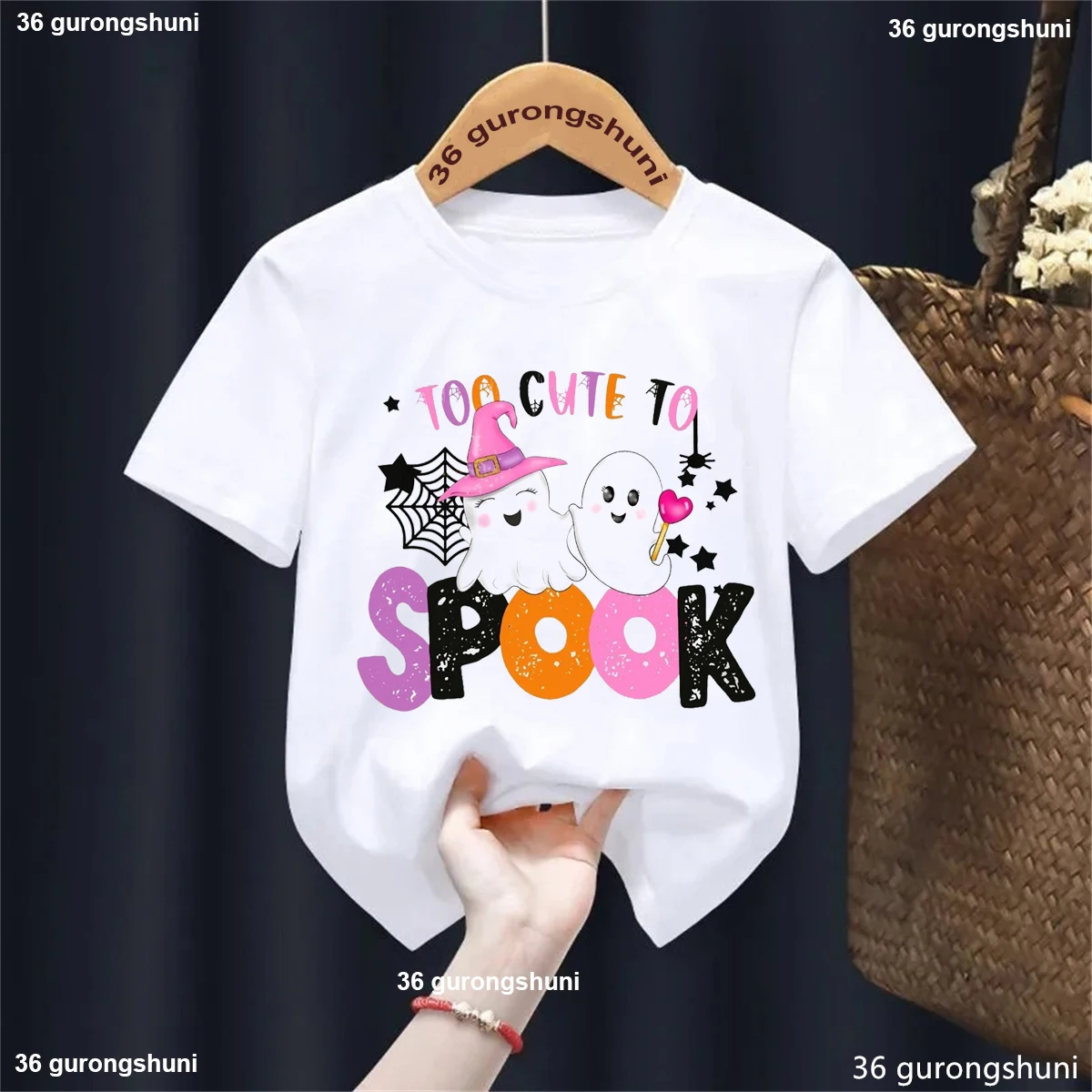 Camiseta estampada demasiado bonita para Spook Boo, ropa Kawaii para niñas, camiseta de regalo de Halloween, camiseta blanca/azul/amarilla, camiseta para niños pequeños