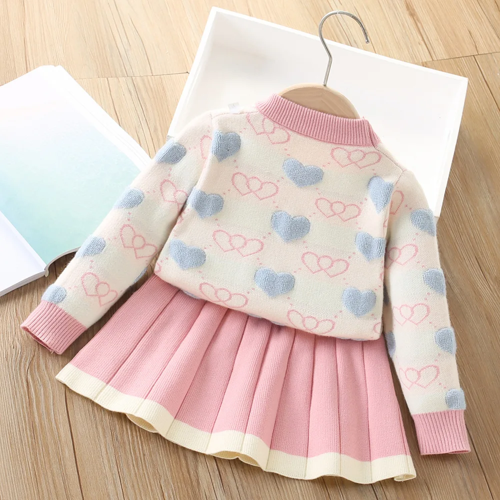 Conjunto de ropa para bebés de otoño/invierno, suéter y falda de punto con corazón para niñas de 1 a 5 años, 2 uds., conjunto de moda para niñas, jersey para niños - imagen 5