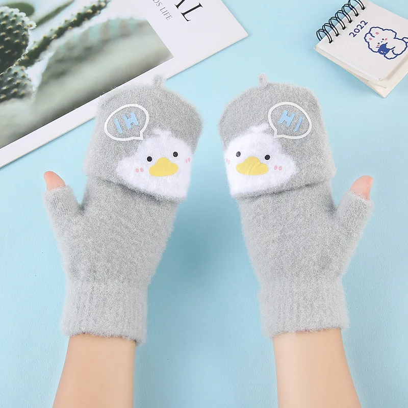 Nuevos guantes de invierno para niños: engrosados, medio dedo y ribete, tejidos con diseño de dibujos animados, cálidos dedos separados para niños, niñas - imagen 4