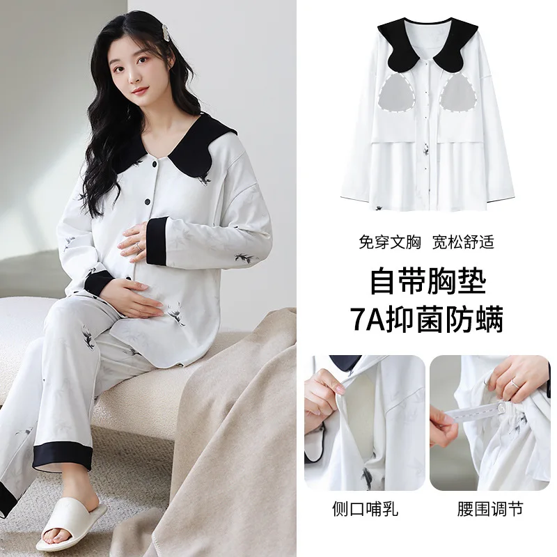 Pijama de embarazo cuello V, cómodo para otoño invierno - imagen 5