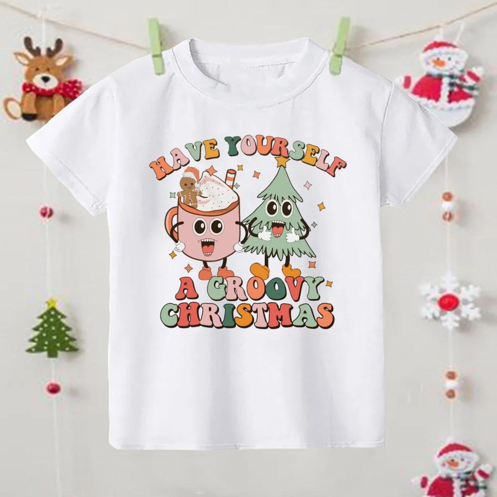 Have Yourself A Groovy camisetas con estampado navideño para niños, traje de fiesta de Navidad, camiseta de manga corta para niños y niñas, camisetas de vacaciones - imagen 4