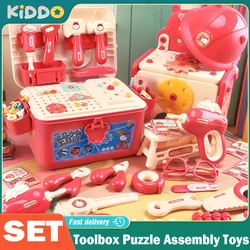 Caja de herramientas para niños, rompecabezas, juguetes ensamblaje, simulación taladro eléctrico, extracción tornillos, educativos multifuncionales y niñas
