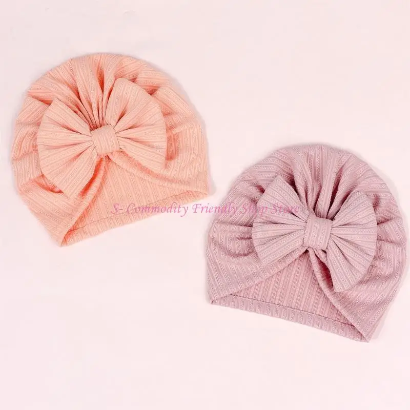 85ae Baby Bow Hat Color sólido Muslin Sombrero Suave turbante Sombrero 0-12m Lictos sin hueso Sombrero sin hueso - imagen 2