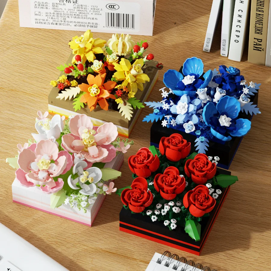 Estante de exhibición de flores, Micro bloque de construcción suculenta, Mini modelo 3D DIY, modelo de ensamblaje de ladrillo, juguete para niños, decoración de escritorio, regalo de Navidad - imagen 5