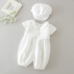 Conjunto de bautizo blanco para bebé con sombrero – 2 piezas