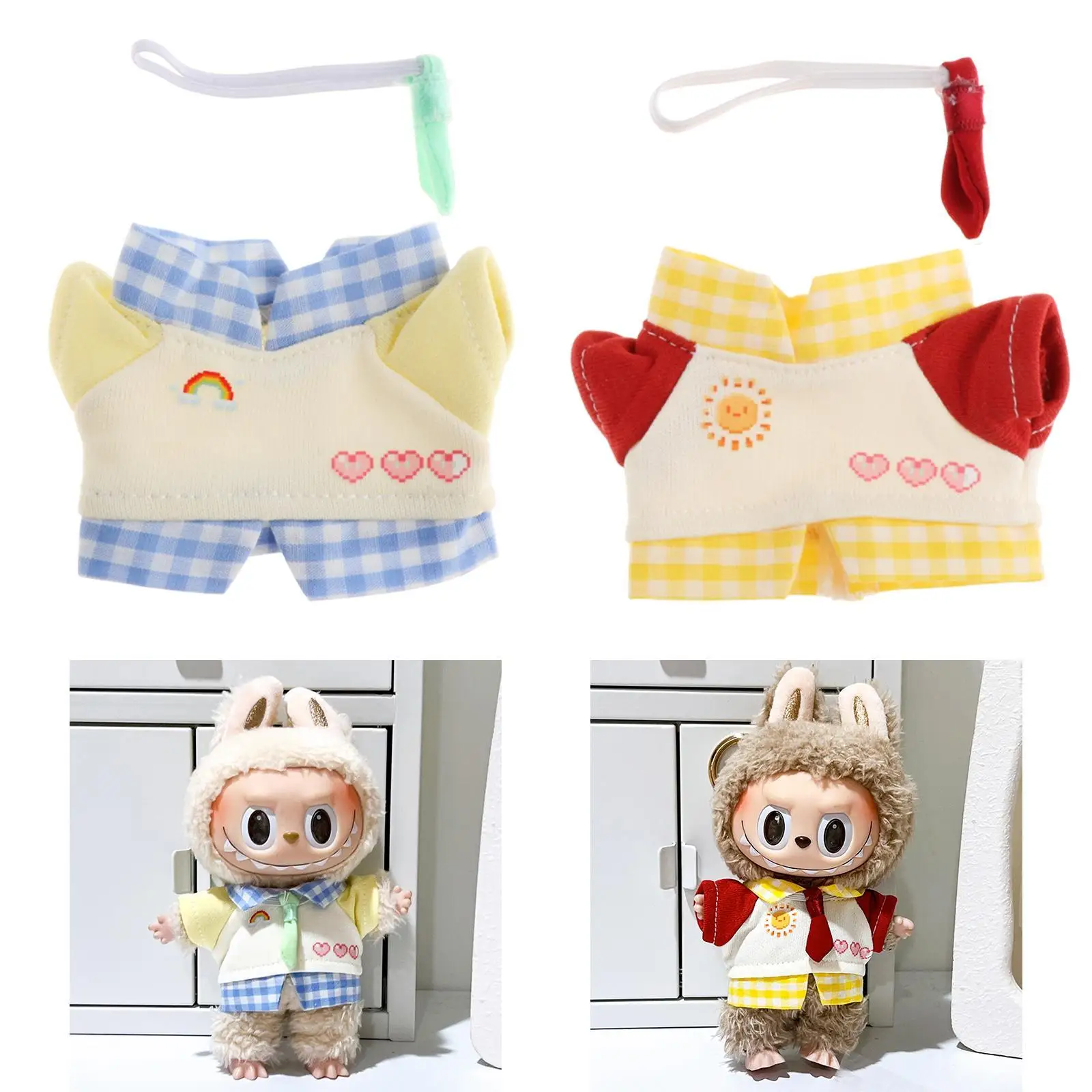 Plush Doll Pullover Top DIY Clothing for Kids Birthday Gift Fashion Photo Props Costumes Make Your Own Dolls with Tie for 17cm