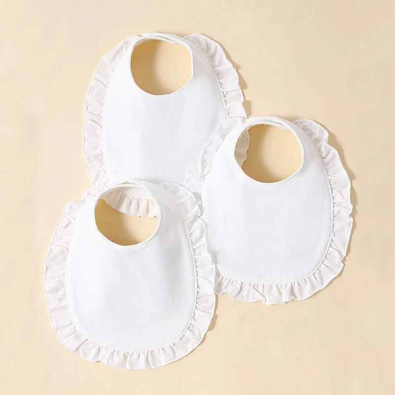 Toalla de Saliva para niñas, 100% algodón, suave, cómoda, encaje blanco, simplicidad, 0-2 años, 3 uds. - imagen 2