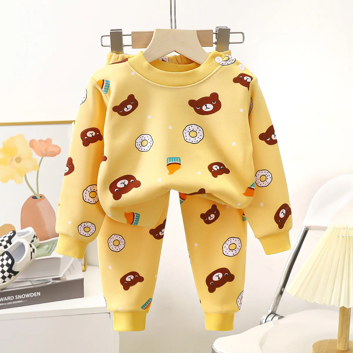 Conjunto de ropa de otoño para niños, pijamas para bebés, ropa para bebés, niños y niñas, ropa gruesa de Cachemira para el hogar para otoño e invierno