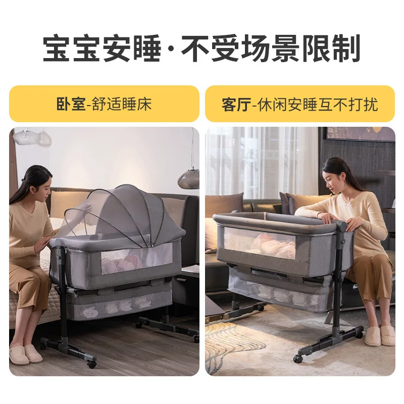 Venta al por mayor, cuna portátil para bebé, cama móvil plegable para niños, cama mecedora grande con empalme multifuncional para bebé - imagen 4