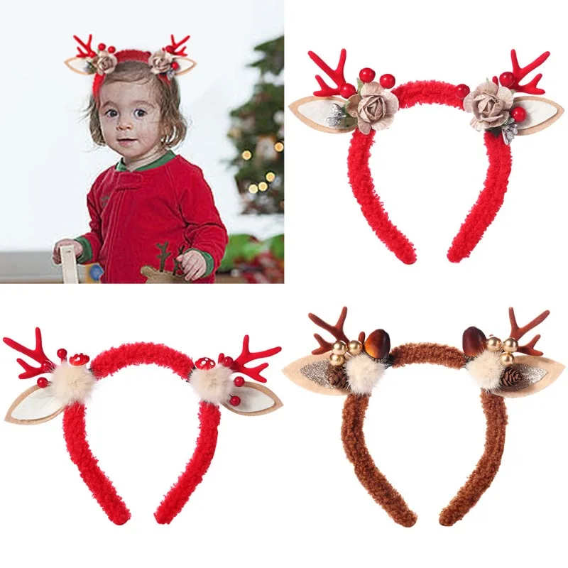Diadema navideña con astas de ciervo y campanas, aro para el pelo de reno bonito y sencillo para niños, accesorio festivo para vacaciones para mujeres y niñas - imagen 3