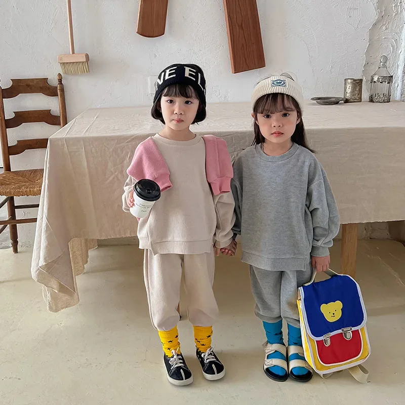 Milangel-Conjunto de ropa informal para niños y niñas, jersey con capucha y pantalones sólidos, 2 piezas, otoño