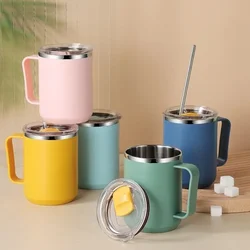 Vaso antivuelco de acero inoxidable con pajita para niños