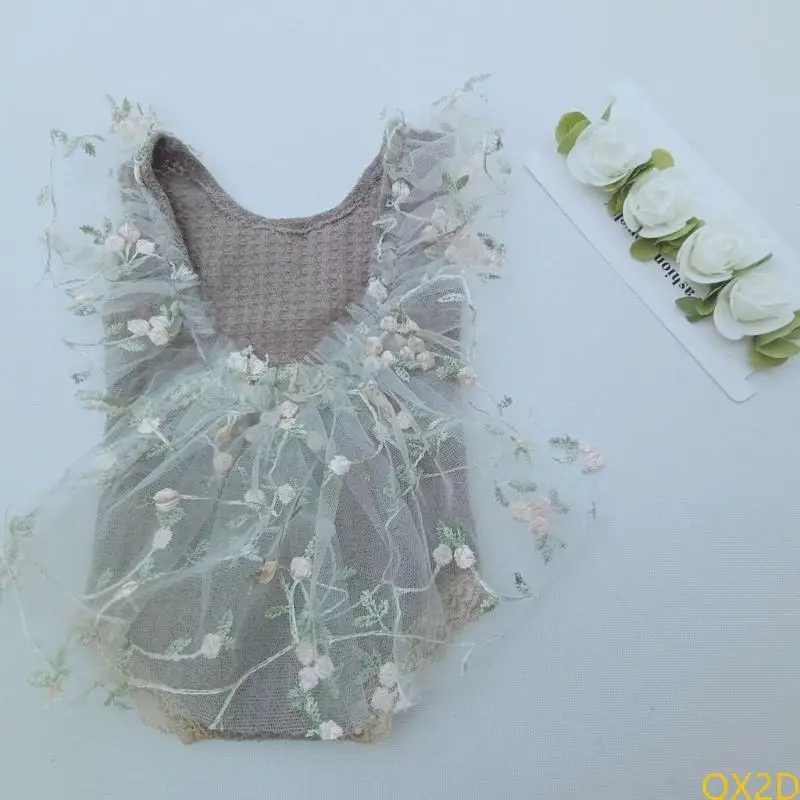QX2D 1 Set Deliciced Lace Baby Fotography Vestido con banda para banda para sesiones fotos mágicas y eventos memorables - imagen 3
